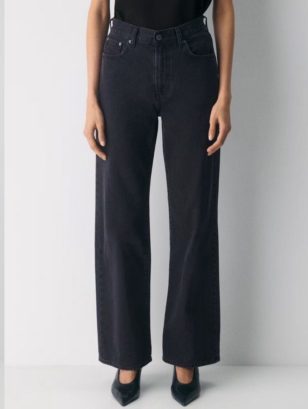 Denim Forum The Farrah Hi-rise Wide Black Jeans